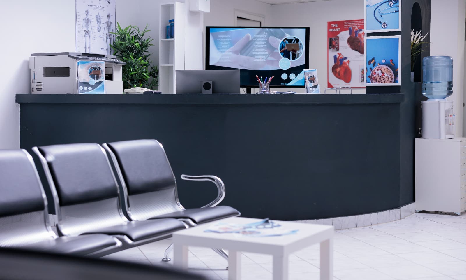medical reception with digital signage